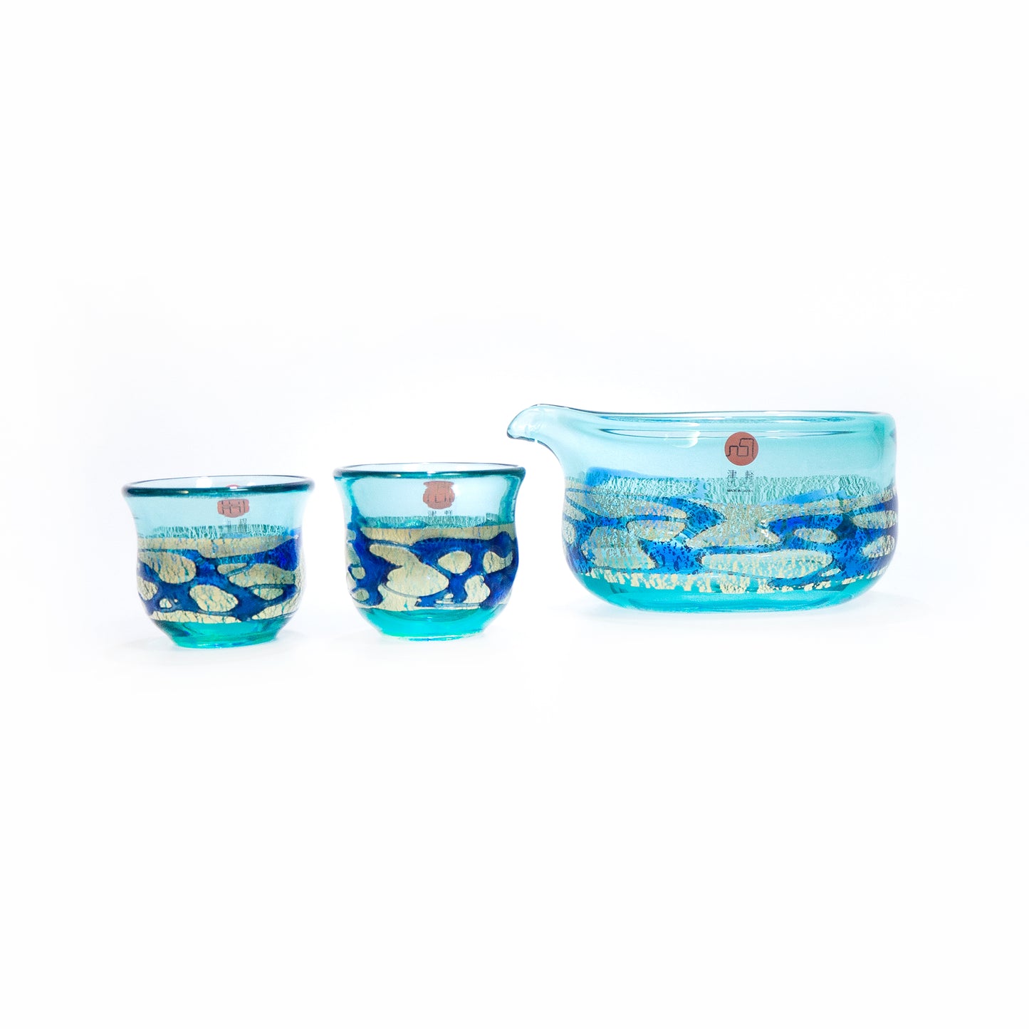 Gold-Decorated Blue Glass Sake Set