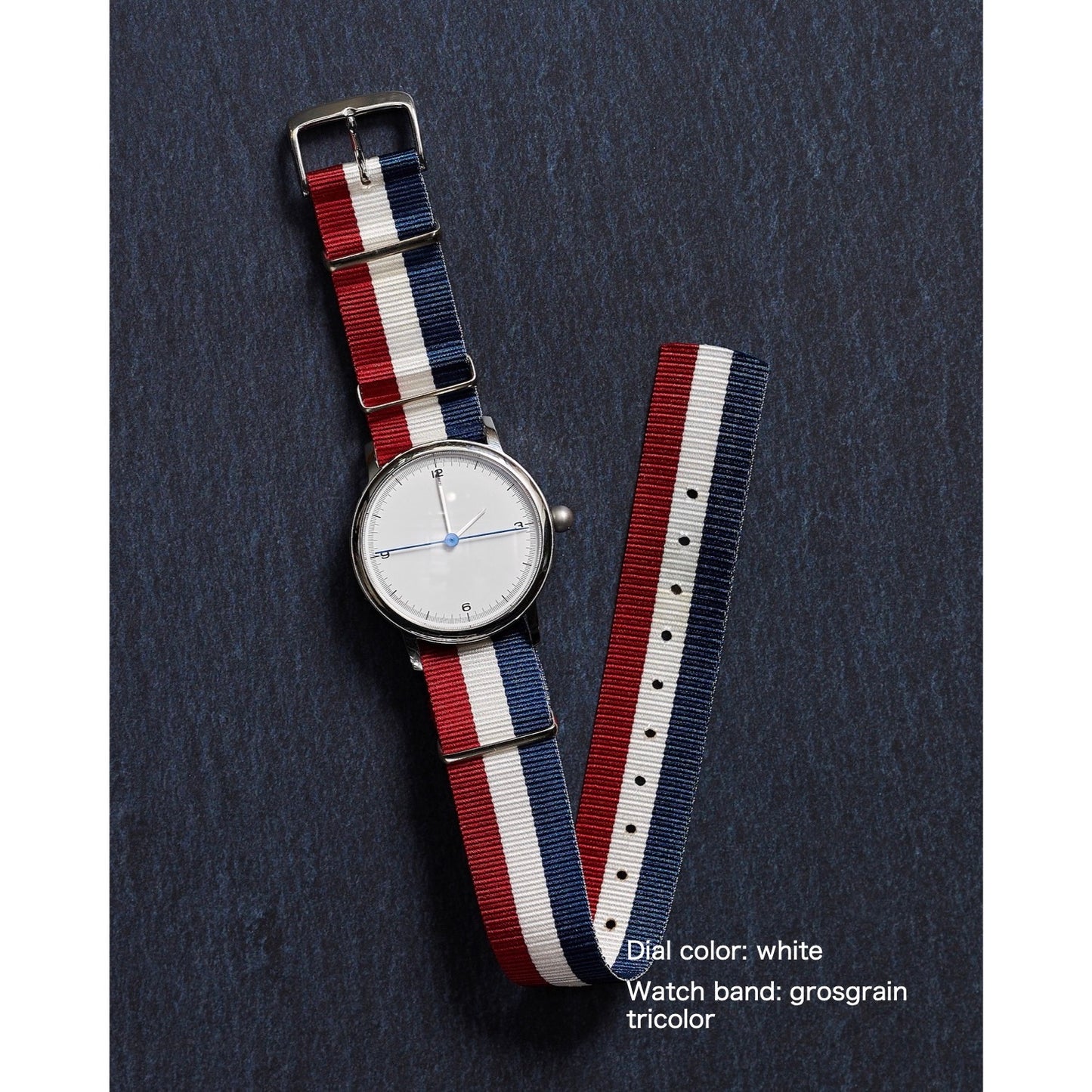 Dial color: white / watch band: grosgrain tricolor