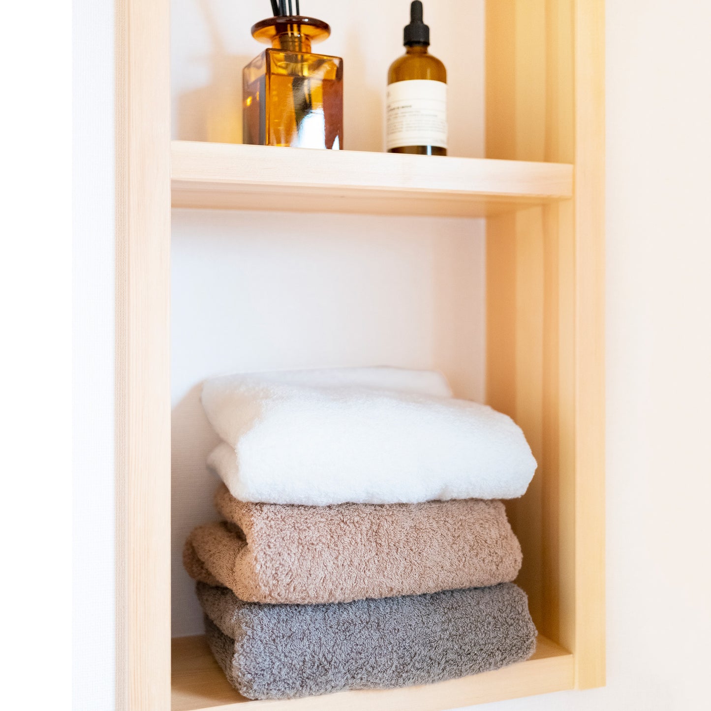 Soft and absorbent Imabari towel placed in modern bathroom