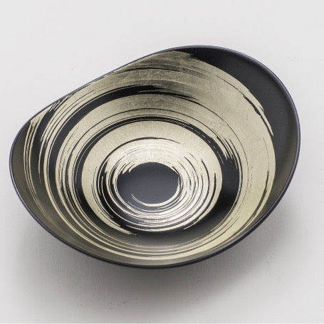 Hakuza Sumikeshi Gold Leaf Oval Bowl<br>Sada-iro / Brushstroke