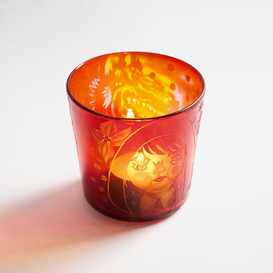 A candle inside. diameter 8.8 × height 8.5 cm /3.5″ × 3.3″