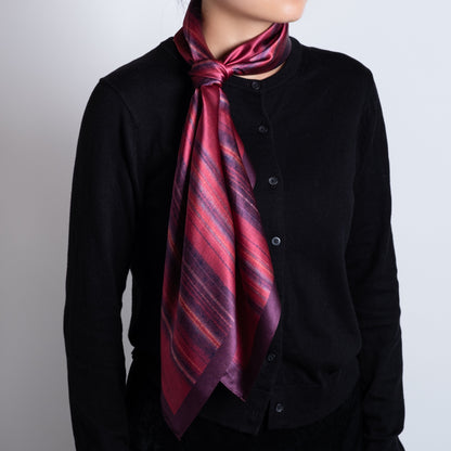 atelier shimura Fukumi Silk Scarf in Suō Yokojima, crimson horizontal stripes