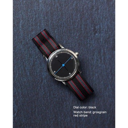 Dial color: black / watch band: grosgrain red stripe