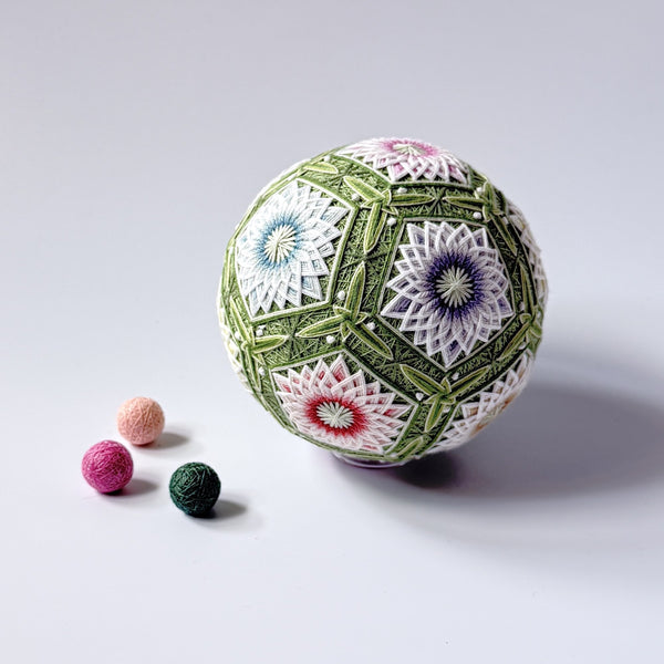 Handmade Temari Sanuki Kagari detail stitching plant dyed Japanese craft gift