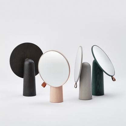 Sasaki Pivot Mirror / Dark Gray, Pale Pink, Light Gray and Green (from left)