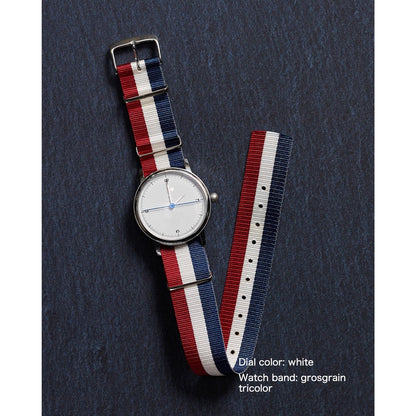Dial color: white / watch band: grosgrain tricolor