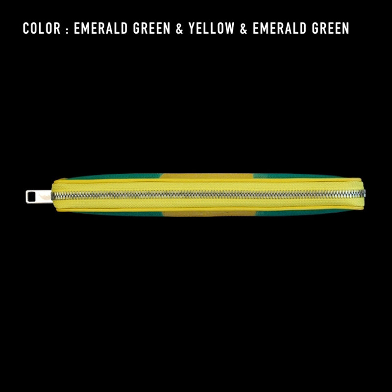 Go-One Stingray Leather Two-Tone Long Wallet<br>Emerald Green × Yellow