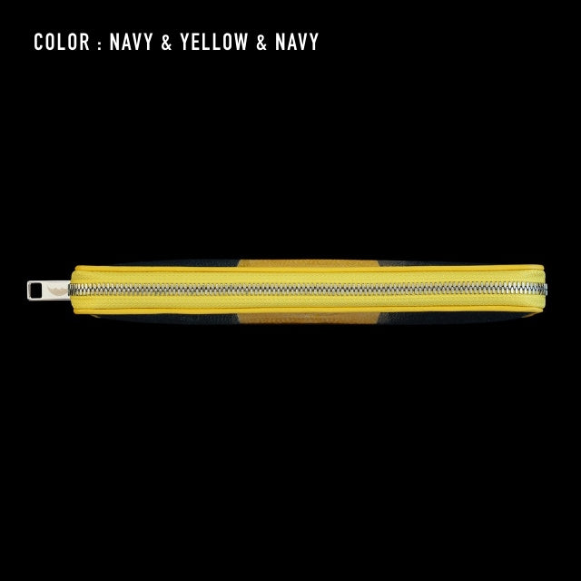 Go-One Stingray Leather Two-Tone Long Wallet<br>Navy × Yellow