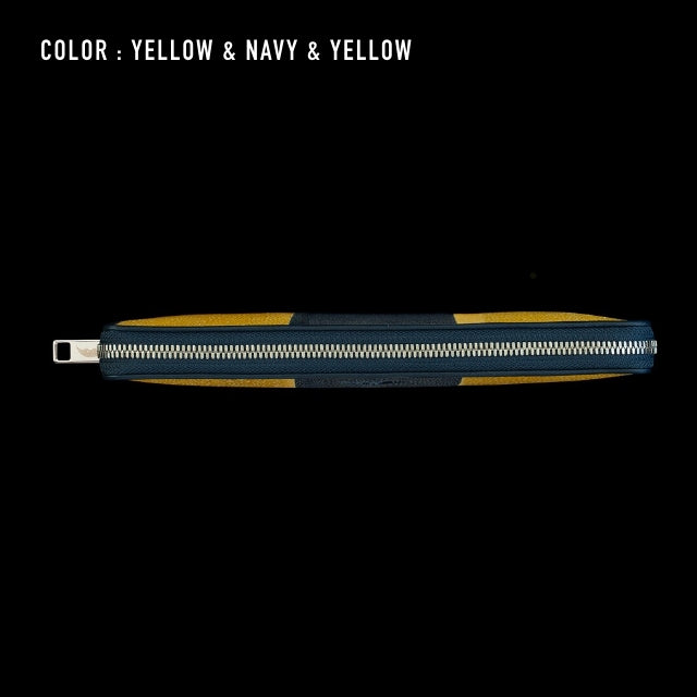 Go-One Stingray Leather Two-Tone Long Wallet<br>Yellow × Navy