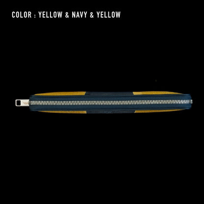Go-One Stingray Leather Two-Tone Long Wallet<br>Yellow × Navy