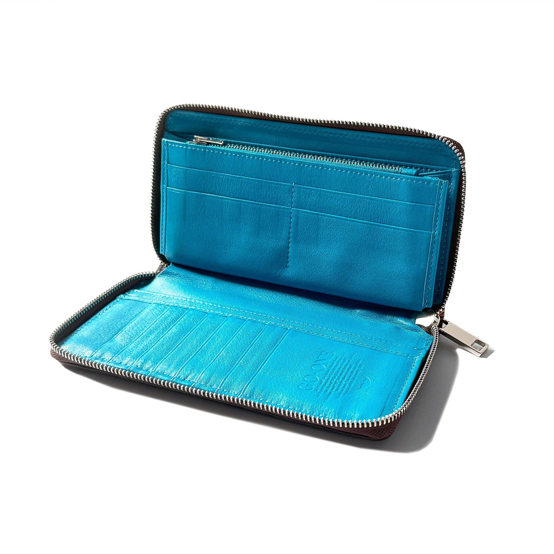 Go-One Stingray Leather Long Wallet<br>Black / Brown with Turquoise Blue Interior
