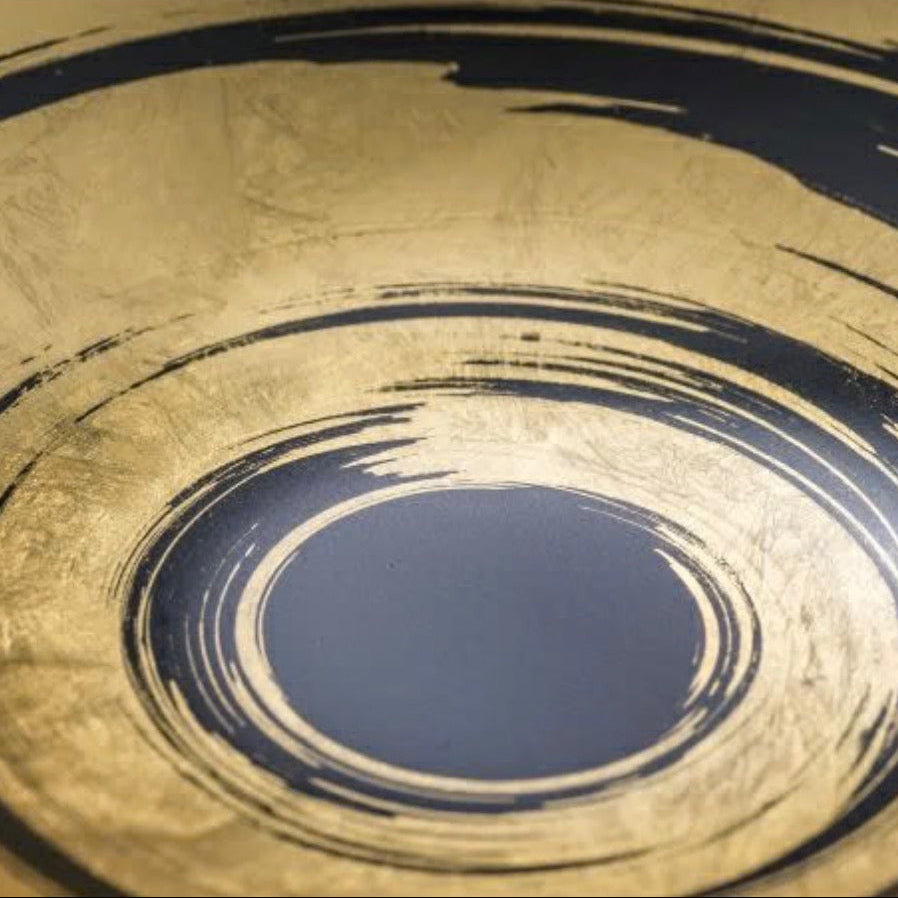 Hakuza Sumikeshi Gold Leaf Oval Bowl<br>Towa-iro / Brushstroke