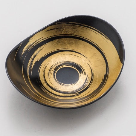 Hakuza Sumikeshi Gold Leaf Oval Bowl<br>Towa-iro / Brushstroke