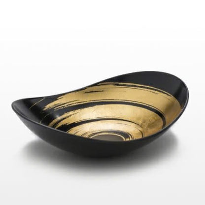Hakuza Sumikeshi Gold Leaf Oval Bowl<br>Towa-iro / Brushstroke