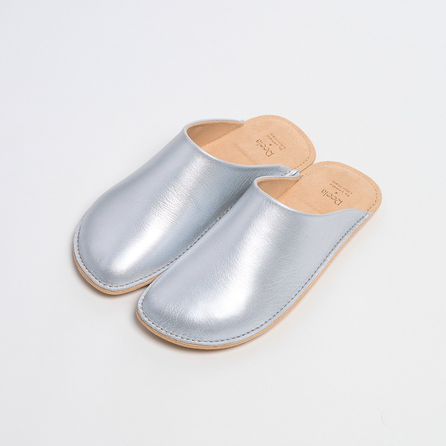 Reela Smooth Leather room shoes in silver, Japanese cowhide leather house slippers handmade in Ehime